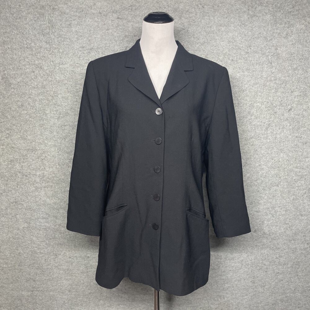 Vtg Nordstrom‎ Blk Worsted Wool Longline Blazer Women 12 USA Made Career Classic